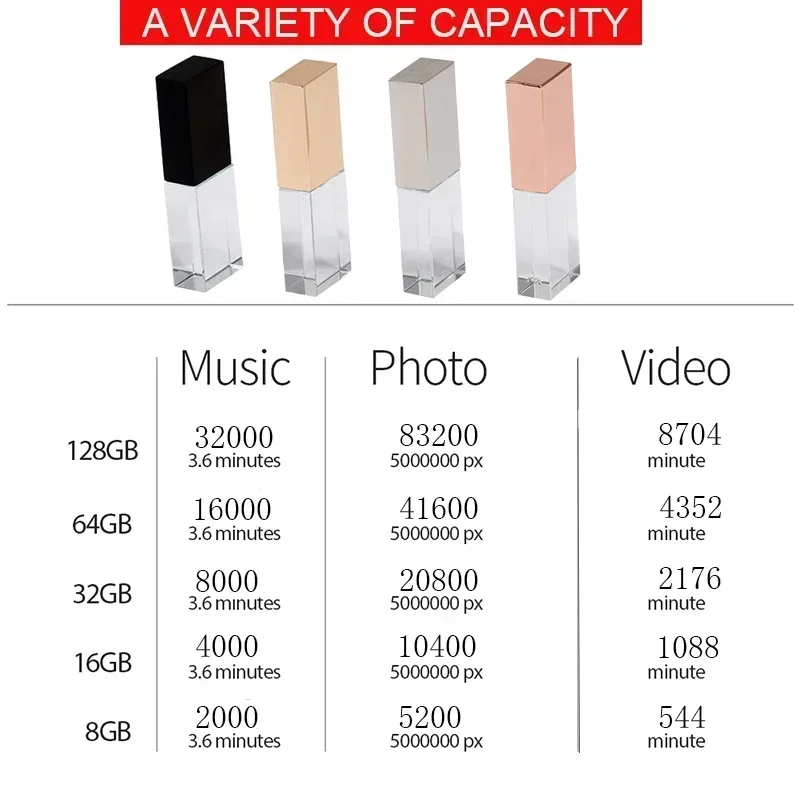 JASTER Pha Lê USB 2.0 4GB 8GB 16GB 32GB 64GB Cưới Quà Tặng Đèn LED Trên 10 chiếc Giá Rẻ Logo Camera Bút 100% Dung Lượng Thật