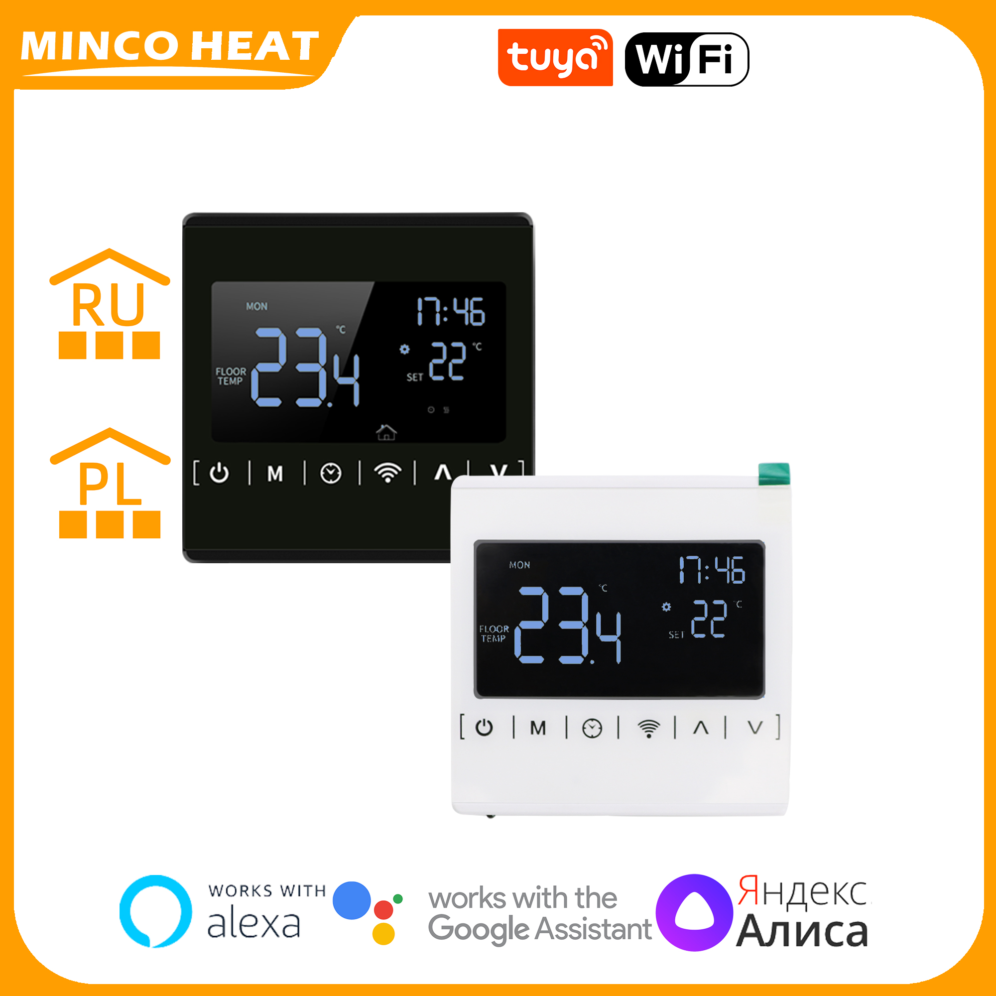 WiFi Full Touch Screen Temperaturregler Weitspannung Schwarz Hintergrundbeleuchtung Fußbodenheizung Thermostat