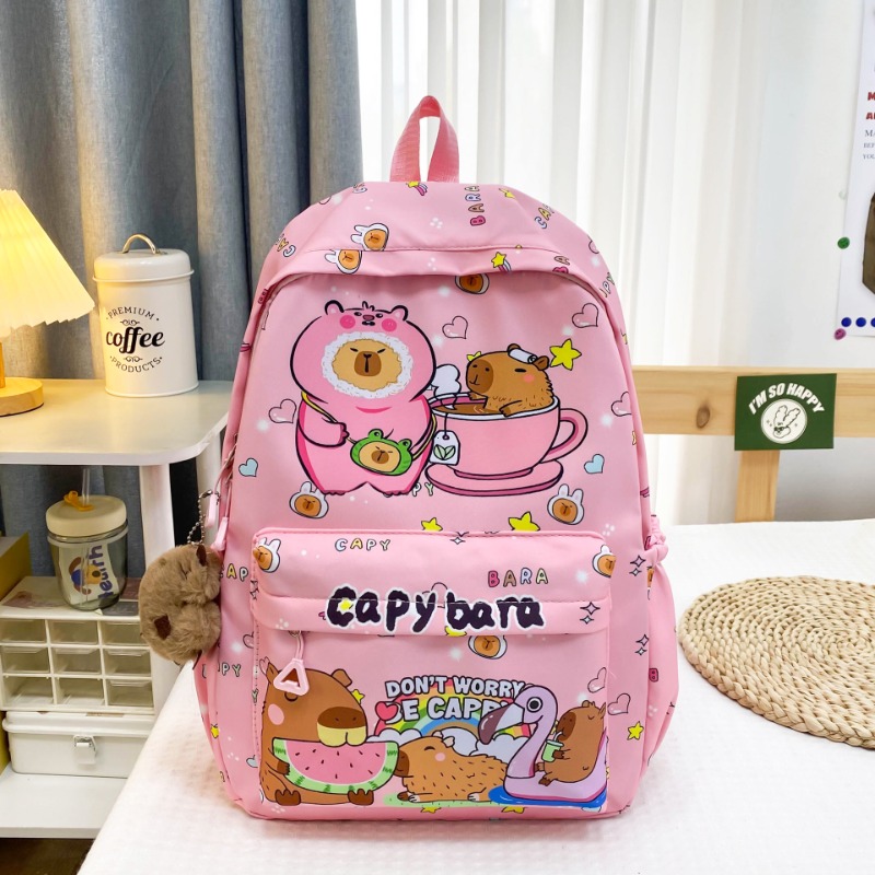 2025 Trend Large Capacity Capybara Book Bag Girl Nylon Backpack Kawaii Cartoon Student School Bag Cute College Backpack mochila