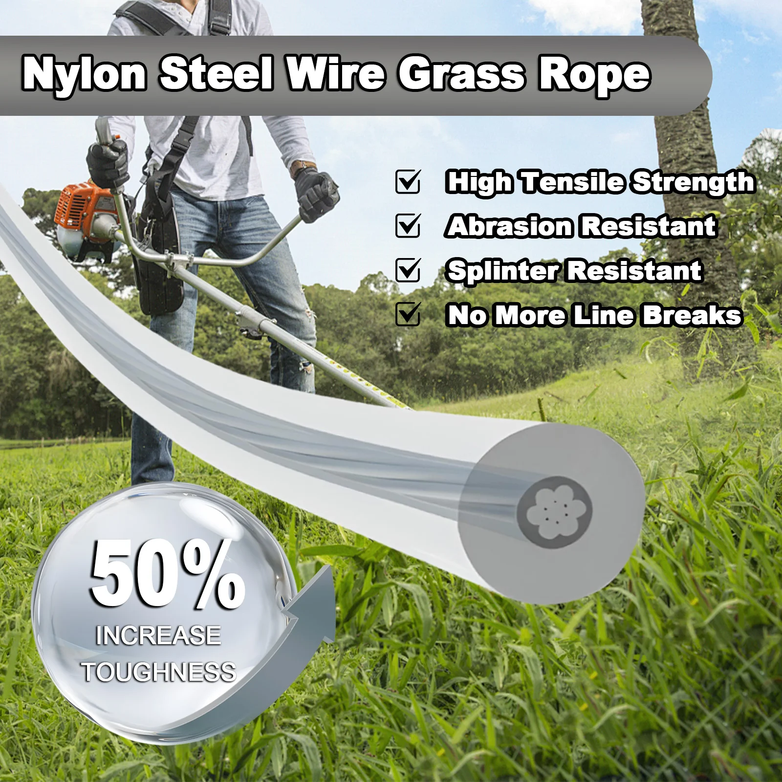 15m*2.7/3/4mm Grass Trimmer Line Nylon Wire Spiral For Grass Garden Weeding MachineCutting Rope Irrigation Machine Brushcutter