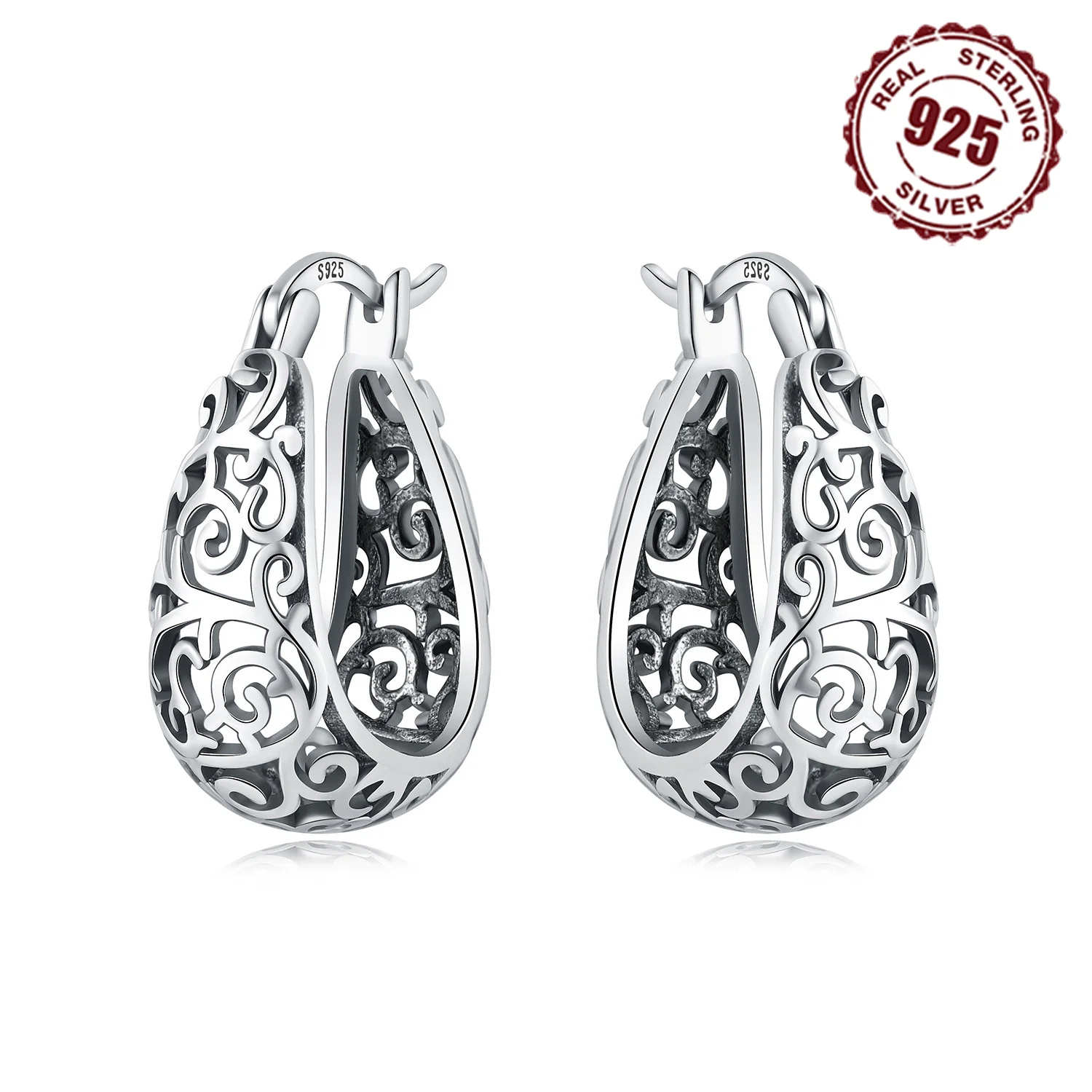 Ohrring aus 925er-Sterlingsilber, Vintage-Stil, Vine-Serie, Schmuck, vielseitige Creolen für Damen, Schmuck, feine Geburtstagsfeier-Geschenke