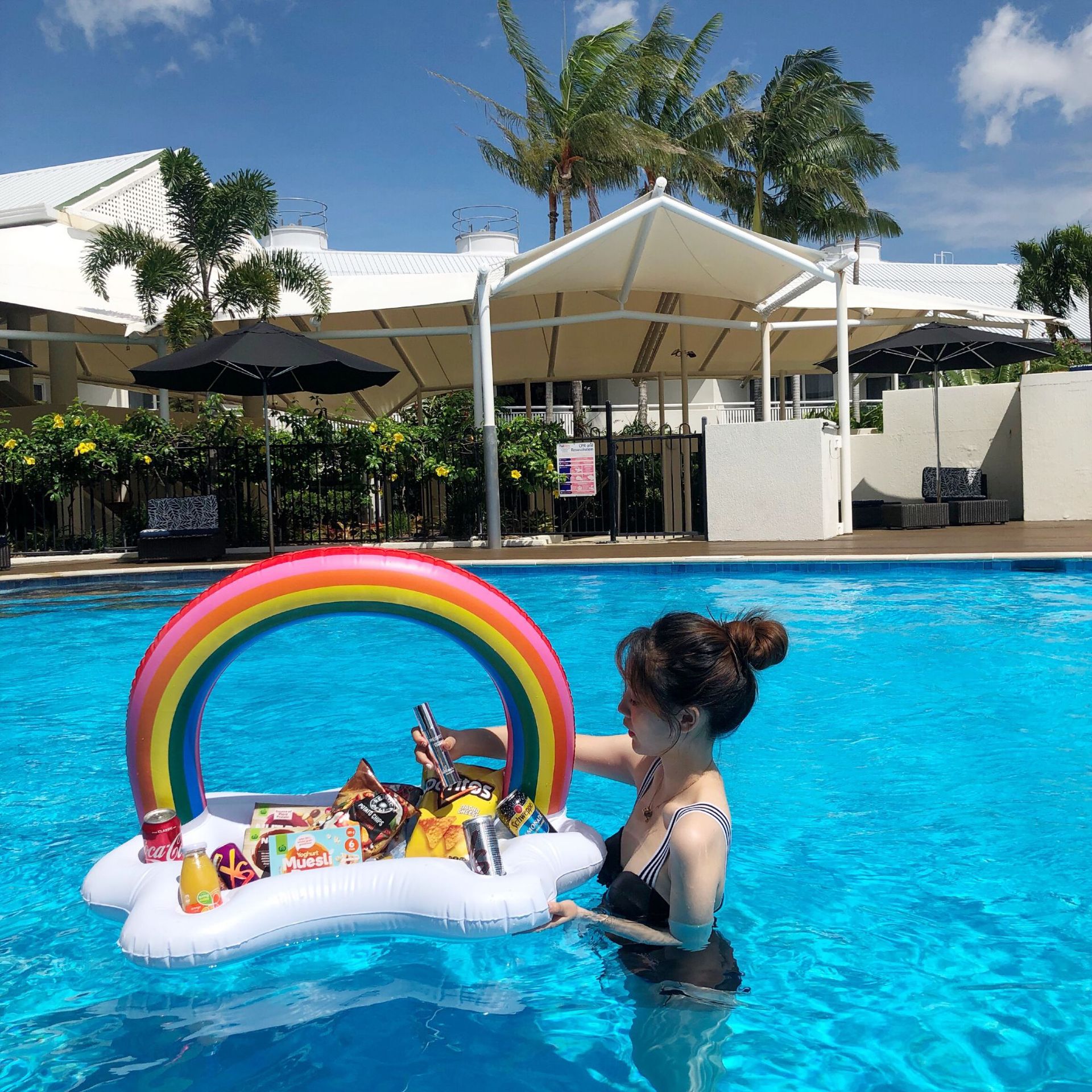 Sommerfest Eimer Regenbogen Wolke Getränke halter aufblasbare Pool Float Bier trinken Kühler Tisch Bar Tablett Strand Schwimm ring