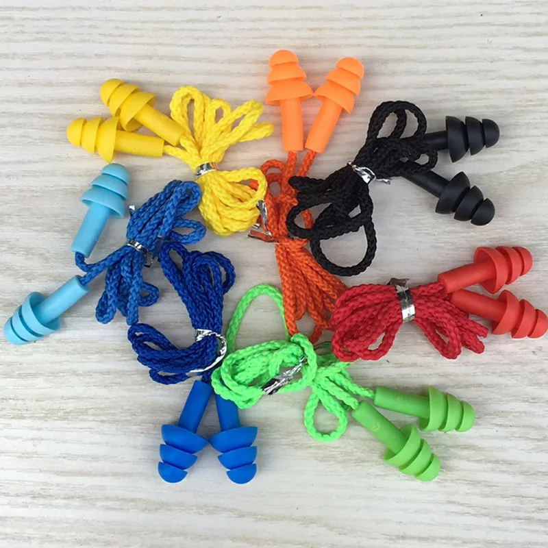 1pc Soft Earplug Noise Reduction Silicone Ear Plugs for Swimming Water Sports Earplugs Ear Shield with Neck Strap Rope Anti-lost