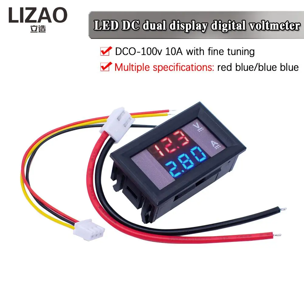 DC 0-100 V 10A Kỹ Thuật Số Khuếch Kép Hiển Thị Điện Áp Dòng Dò Thước Panel AMP Volt Ga 0.28 "đỏ ĐÈN LED Màu Xanh Dương