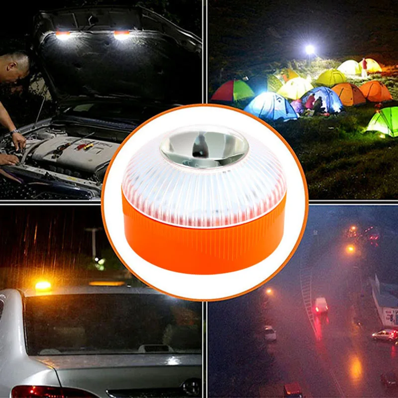 V16 ไฟแฟลช LED แสงสีขาวไฟฉุกเฉินไฟสีเหลืองไฟเตือนรถไฟจราจรพร้อมแบตเตอรี่ด้านล่างแม่เหล็กที่แข็งแกร่ง