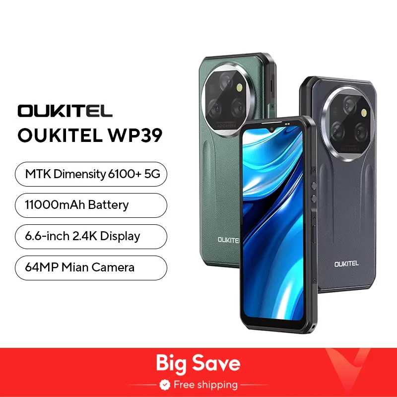 Smartphone robusto Oukitel-Wp39 5G, 24GB, 6GB, 18 GB, 256GB, 6.60 "FHD +, Câmera 64MP, 11000mAh, Android 14