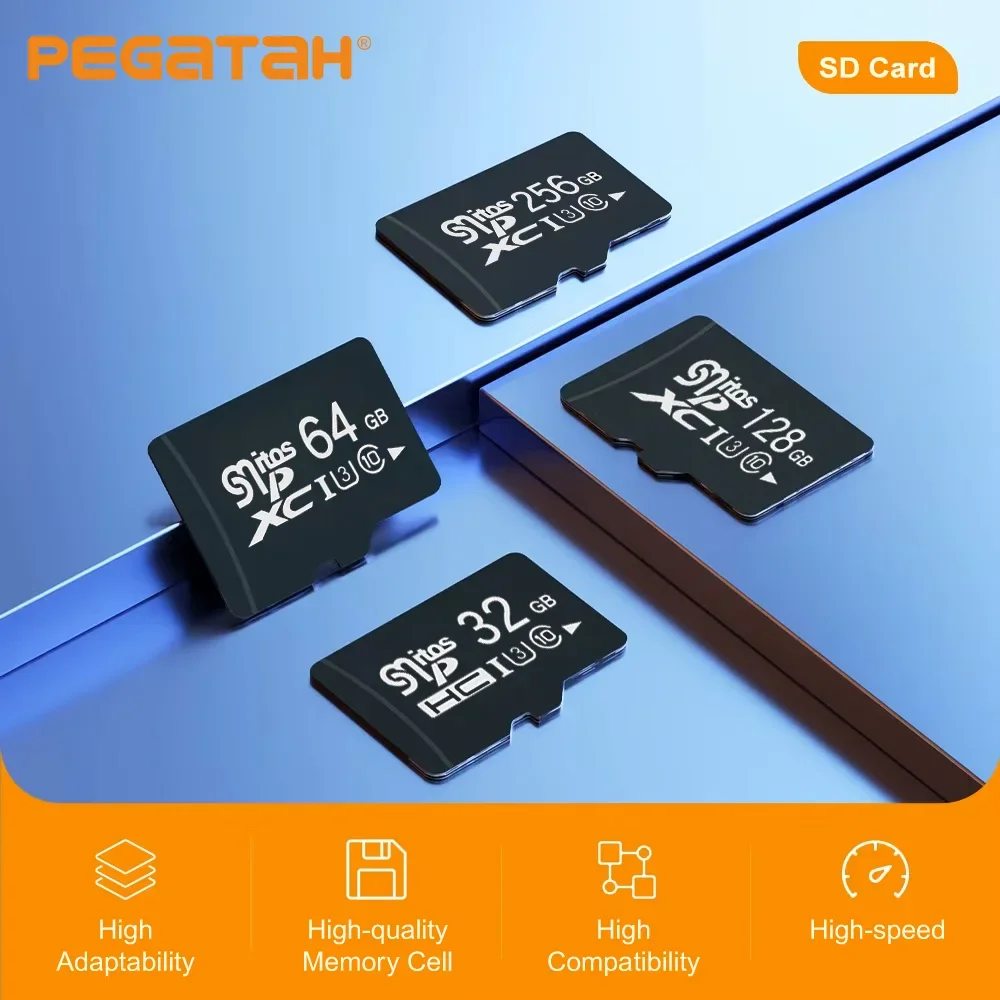 PEGATAH Micro SD XC Card 32GB 64GB 128GB 256GB Scheda di memoria TF ad alta velocità Lettura per telecamera di sicurezza Dash Cam Drone Action Cam