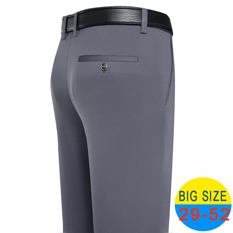 Primavera verão calças casuais masculinas calças de terno elástico calças de negócios formais plus size 46 48 clássico azul marinho