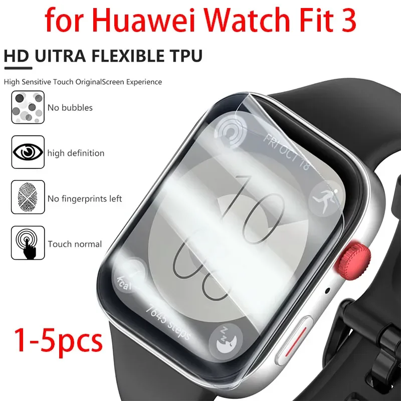 1-5PCS Screen Protector For Huawei Watch Fit 3 Anti Scratch Clear TPU Hydrogel Film for Huawei Fit3 Watch Accessories