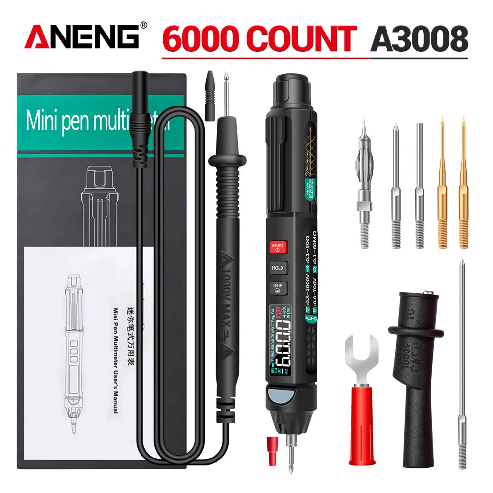 ANENG A3008 multímetro Digital Auto inteligente Sensor pluma probador 6000 recuentos medidor de voltaje sin contacto multímetro polimetro