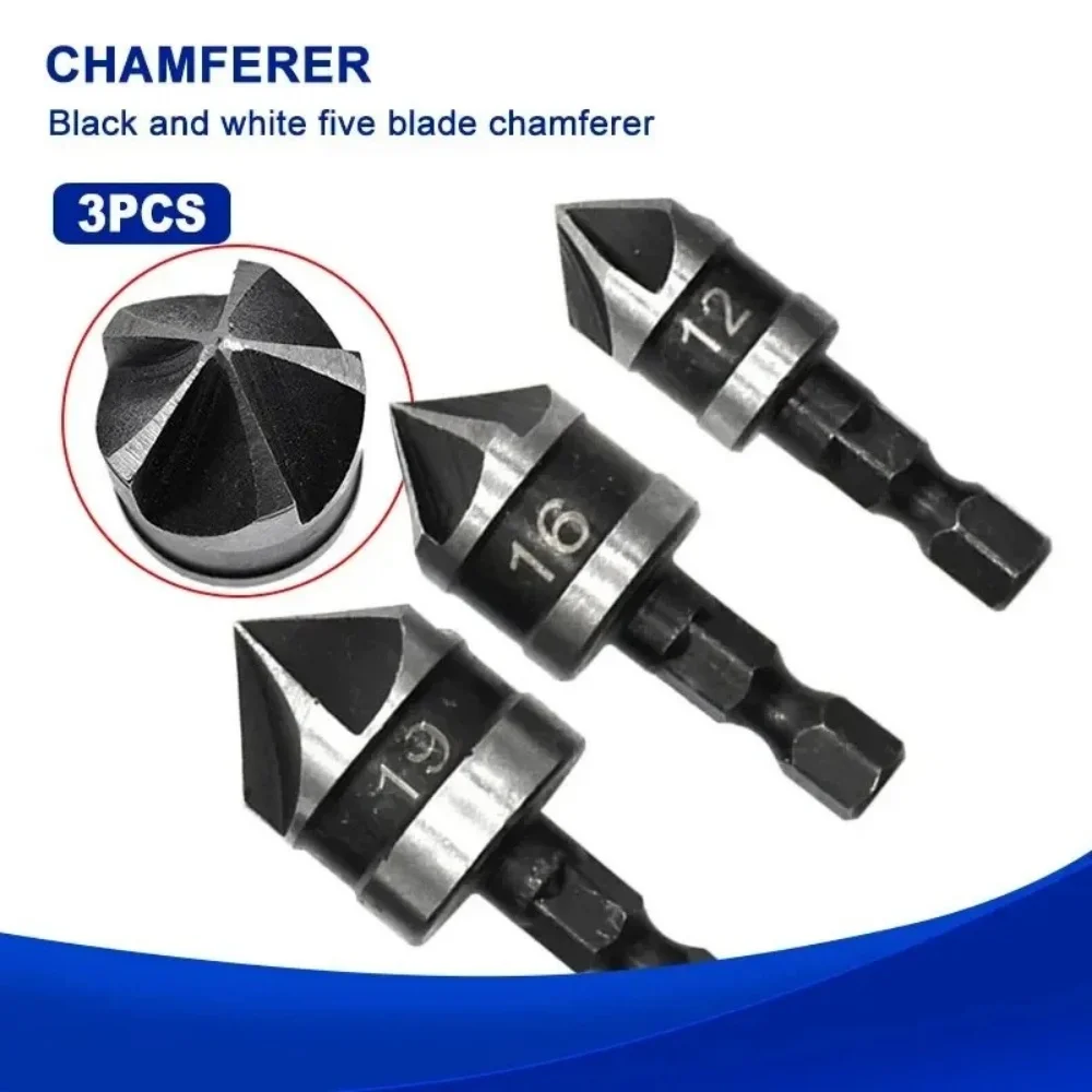 3 PCS Hexagonal Handle Five Blade Chamfering Tool 90 Degree Countersink Drill Bit WoodWorking Drill Professional Drill Bit Set
