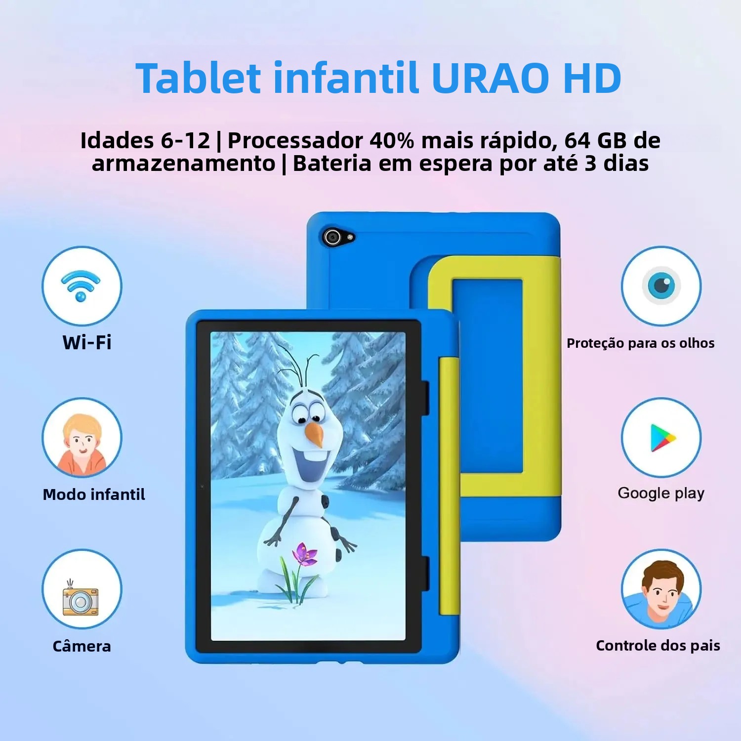 Tablet infantil android 15 tablet para crianças 10 polegadas 8gb + 64gb 8 núcleos com estojo 1tb tf expansível para crianças pequenas controle parental