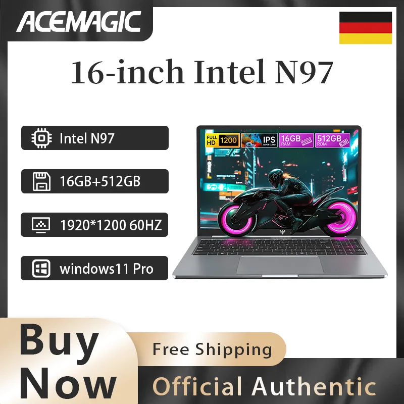 ACEMAGIC AX16 Intel N97 Ultracienki Laptop Biurowy RAM 16GB SSD 512GB Przenośny Laptop DDR4 Wyświetlacz HD 1920 * 1200 60HZ