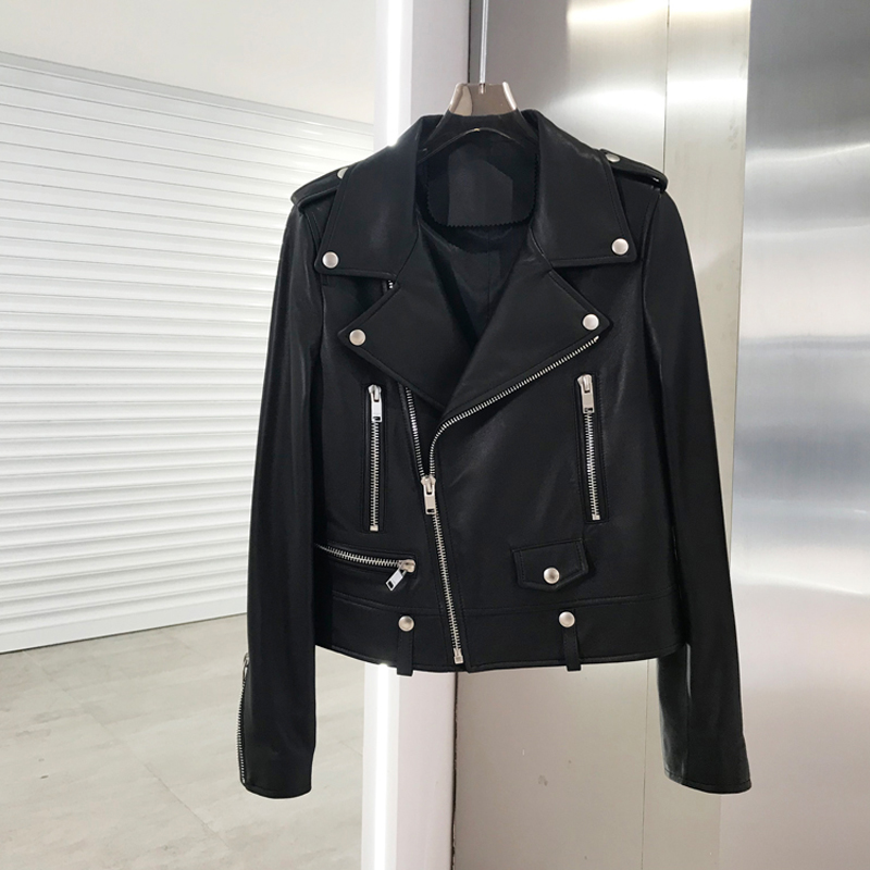 Mulheres jaqueta de couro curto casual casaco feminino primavera outono moda branco motocicleta jaqueta de couro genuíno casacos zm1518