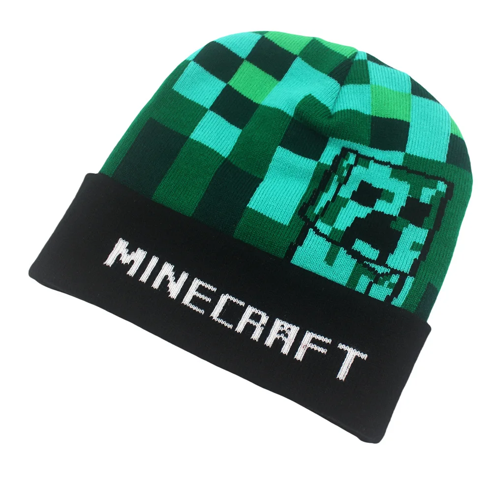 男性と女性のための私の世界のMinecraftプリント漫画ニット帽子、ボンネット、ビーニー、帽子、クリスマスギフト、秋、冬