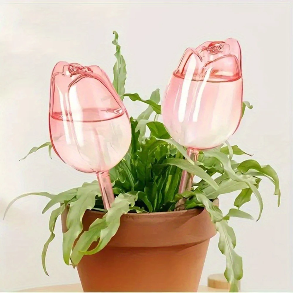 Sfere per irrigazione per piante da giardino con tulipano rosa, adatte per piante da interno ed esterno, gocciolatori automatici per piante e irrigazione automatica
