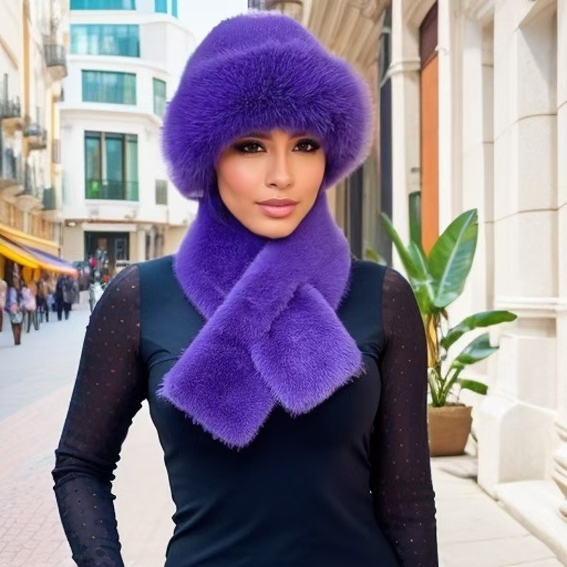 Luxury Faux Fur Hat & Scarf Set - Warm Elegant Versatile for Winter Cold Commute High-end Holiday Party