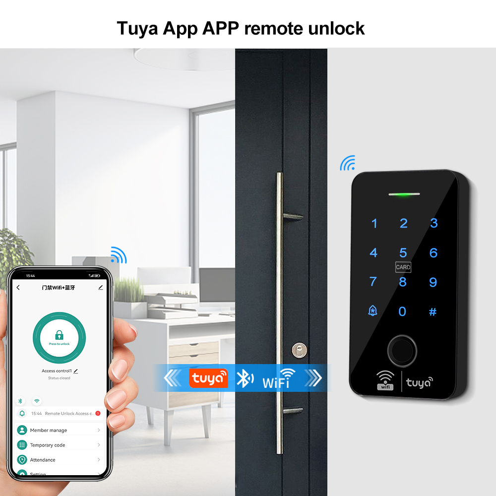 WiFi Tuyaลายนิ้วมือAccess Controllerกันน้ํากลางแจ้งแบบสแตนด์อโลนRFIDระบบปุ่มกด 125KHz 13.56MHz WG26 สมาร์ทAPPปลดล็อค