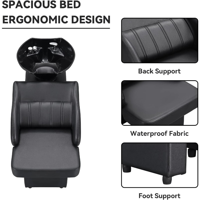 Shampoo Barber Backwash Chair, Adjustable ABS Plastic Shampoo Bowl Sink with Chair for Spa Beauty Salon…