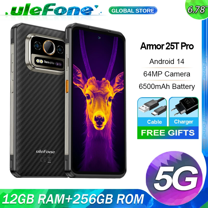 Ulefone armor 25t pro 5g telefone robusto com imagem térmica android 14 33w 64mp visão noturna smartphone nfc à prova de água