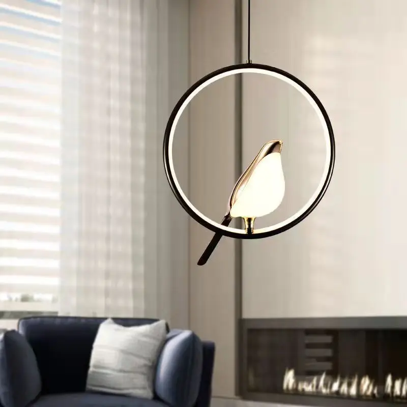 Lámparas colgantes con cable LED de pájaro Urraca AC85-265V luces de araña LED para interiores para mesita de noche dormitorio luces colgantes de plata negras para interiores