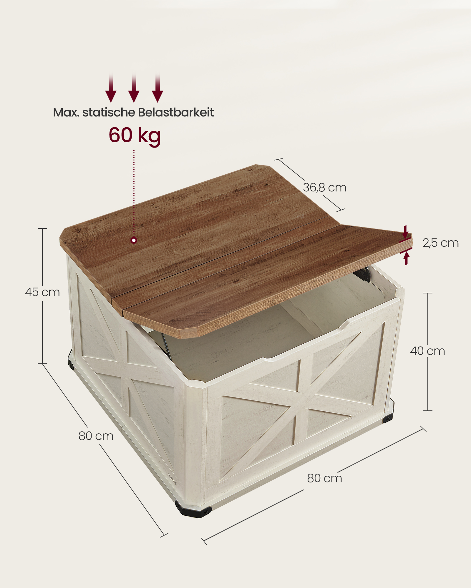 VASAGLE salontafel, met dubbelzijdige opklapbare hoezen, opbergruimte in het landhuis