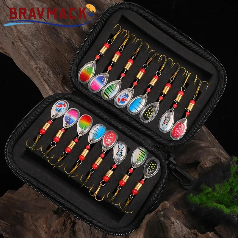 BRAVMACK16pcs Metallo Spinner Esca Richiamo di Pesca Artificiale SpinnerBait Per Luccio Spigola Pesca Alla Trota Con Borsa Da Pesca