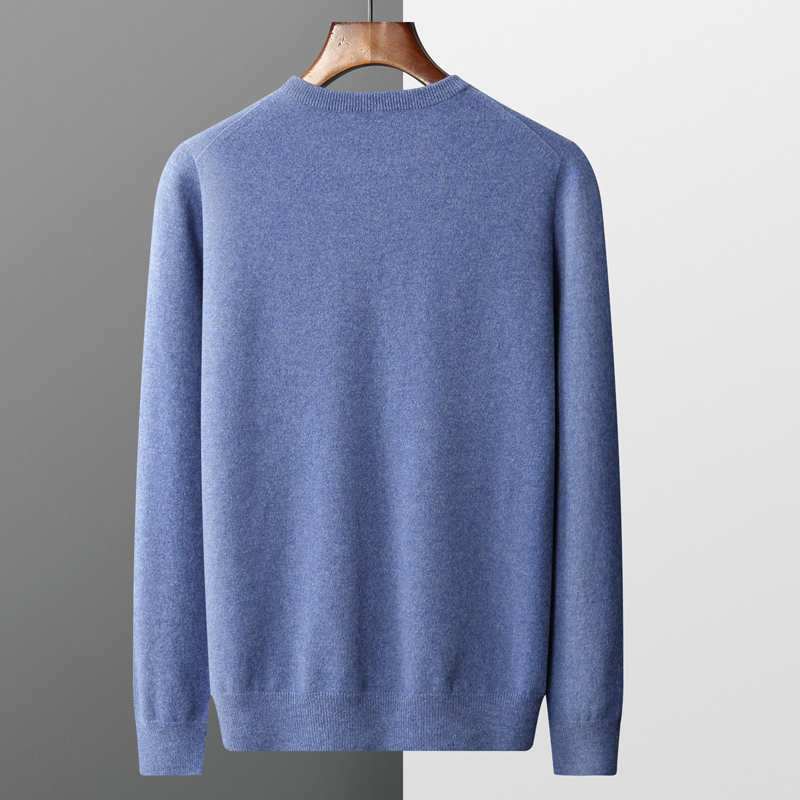 Camisola de caxemira sem costura masculina o-pescoço pulôver outono/inverno casual malha 100% lã pura topos moda uma linha pronto para usar
