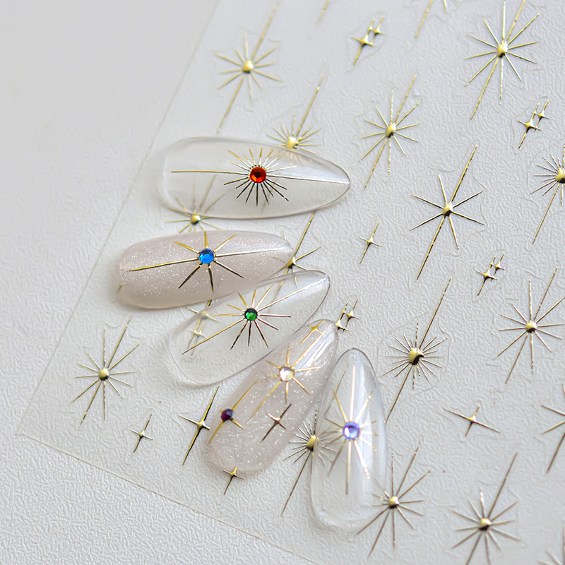 Gold Silver Star Laser Pink Colorful Glitter Starlight Sparkle Rhinestones Relief Nail Art Decorations Stickers Manicure Decals