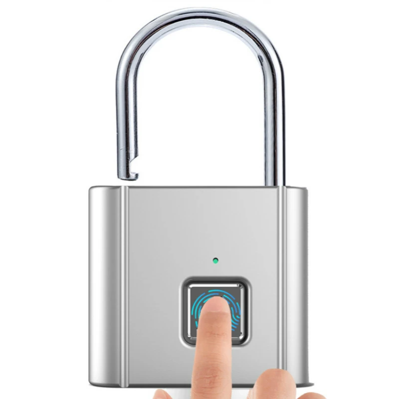 Black silver Keyless USB Rechargeable Door Lock Fingerprint Smart Padlock Quick Unlock Zinc alloy Metal Self Developing Chip
