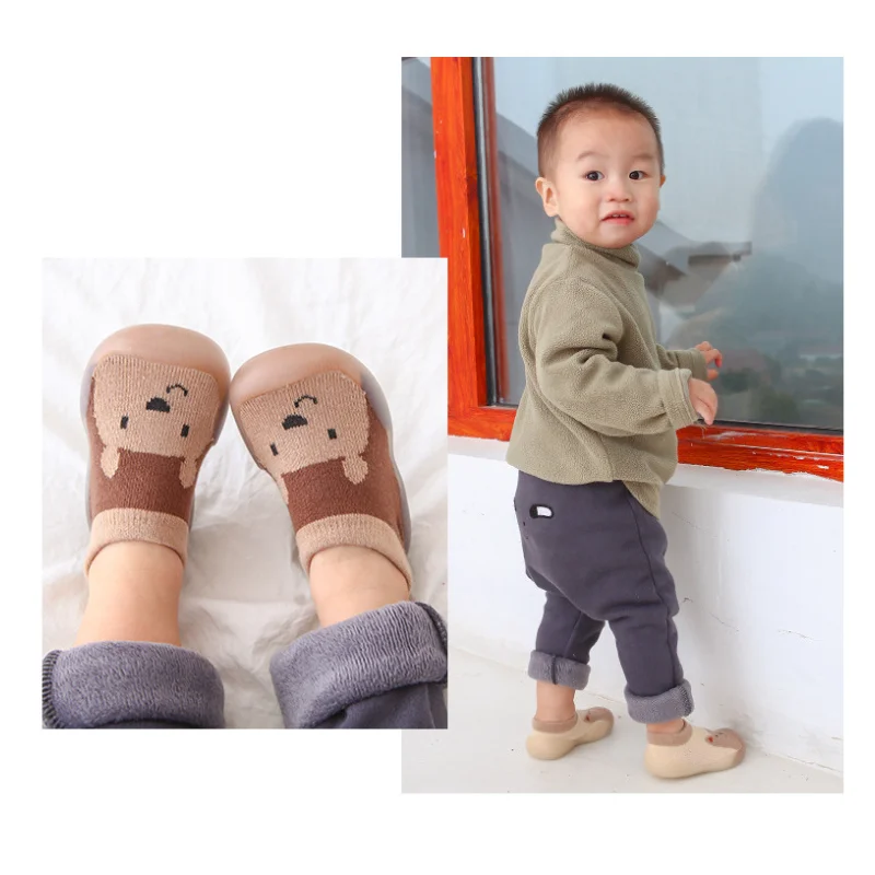 Chaussures antidérapantes pour enfants, chaussettes de sol antidérapantes en coton pour nouveau-né fille, semelle en caoutchouc pour bébé garçon, chaussettes d'intérieur de dessin animé pour nourrissons