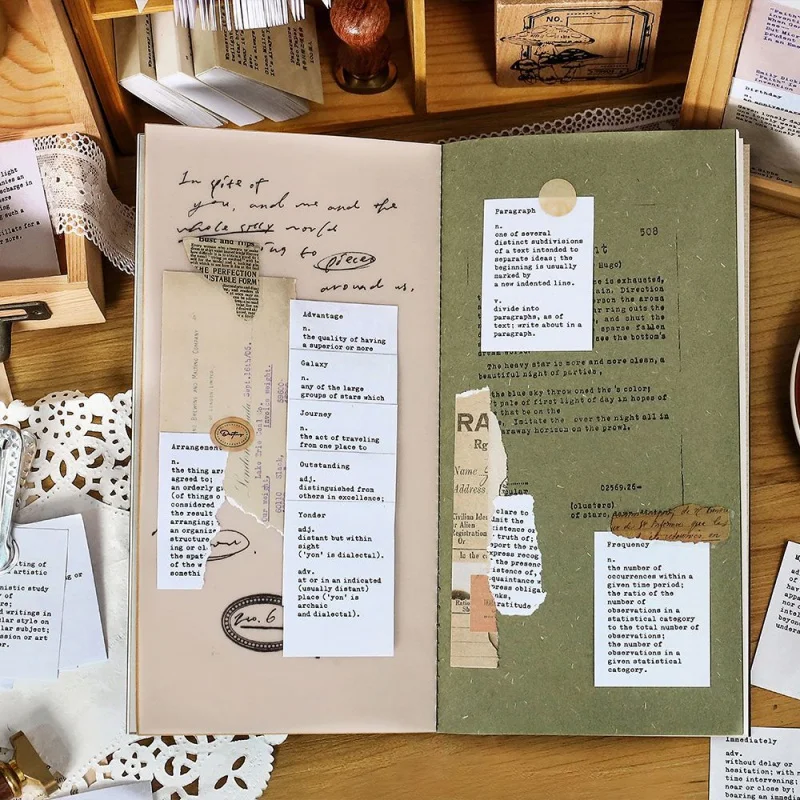 Mr.Paper 100pcs/Book Minimalist Material Paper Tearable Non-Repeating English Base Paper DIY Decoration