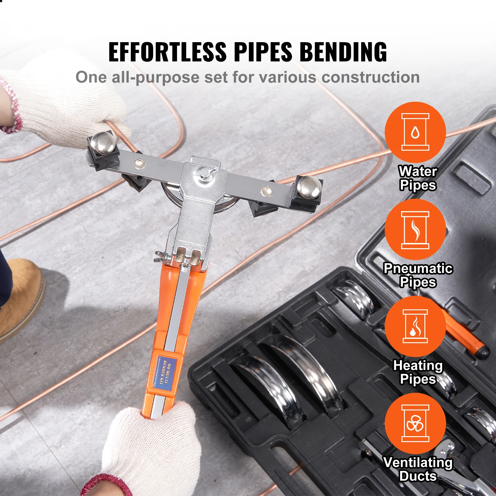 SucceBuy Pipe Tube Bender Ratcheting Reverse Tubing Bending Tools w/ 7 Dies Pipe Cutter for Air Conditioning Refrigerator Repair