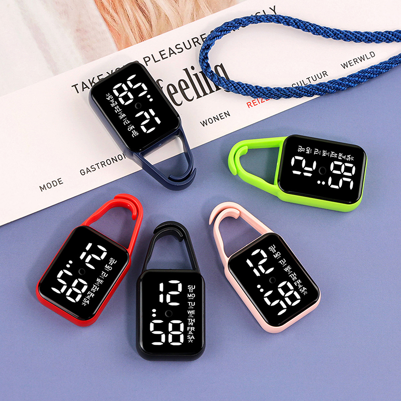 LED Digital Electronic Watch Keychain Luminous Function Children Gifts Multifunctional Hanging Watch Pocket Watches