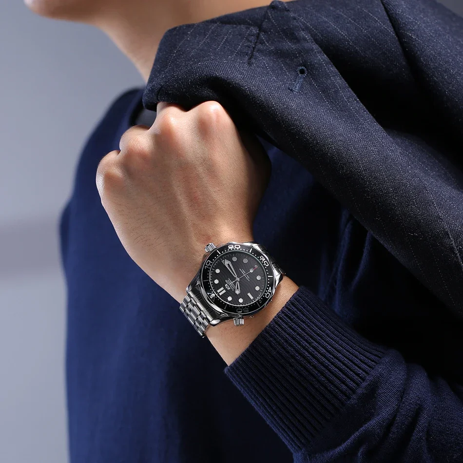 Reloj Automático para Hombre mecánico de acero inoxidable Casual oro plata azul Master Wave Reloj Hombre Baratos Nibosi Masculino