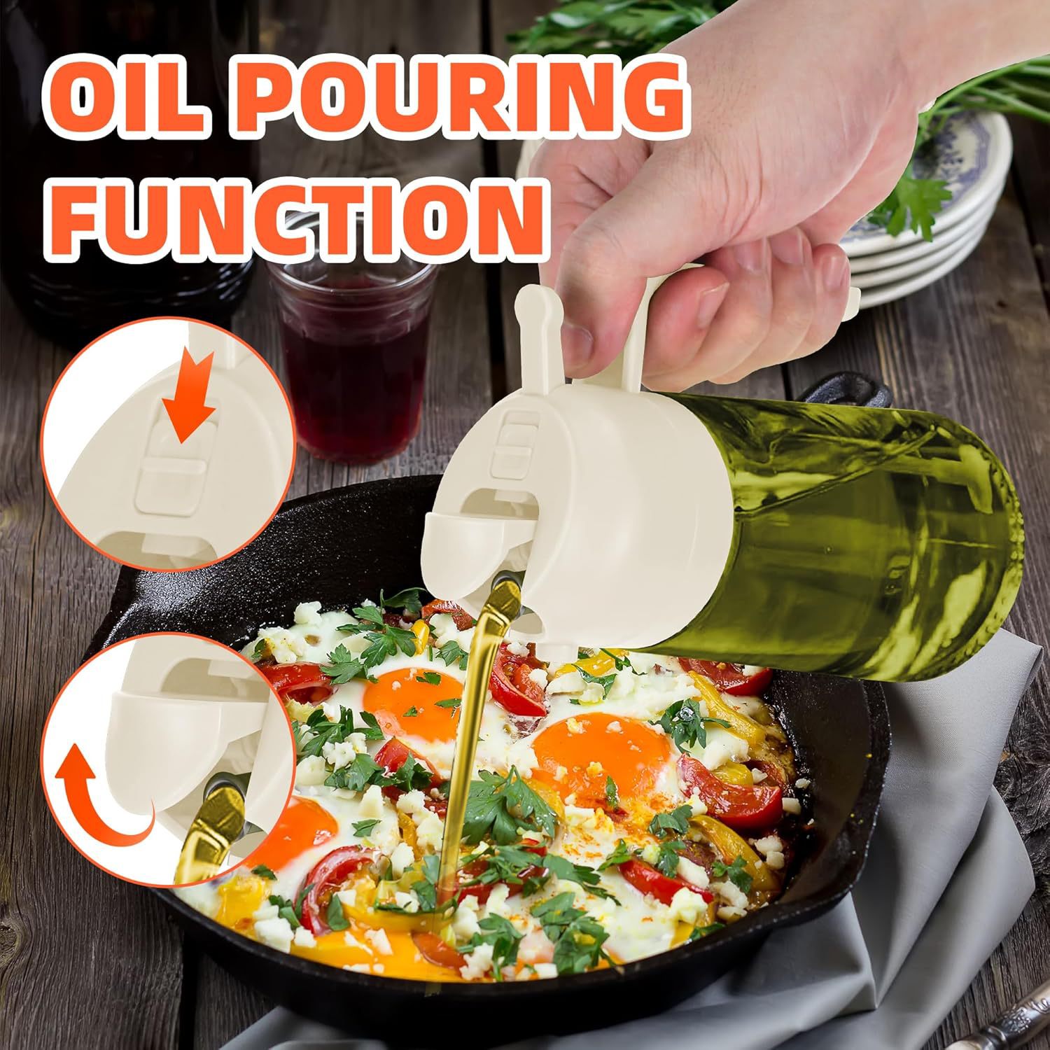 Spruzzatore di olio di vetro scuro 2 in 1 Dispenser di olio d'oliva Spruzzatore di olio nero resistente alla luce per cucinare insalate e barbecue Strumenti per barbecue