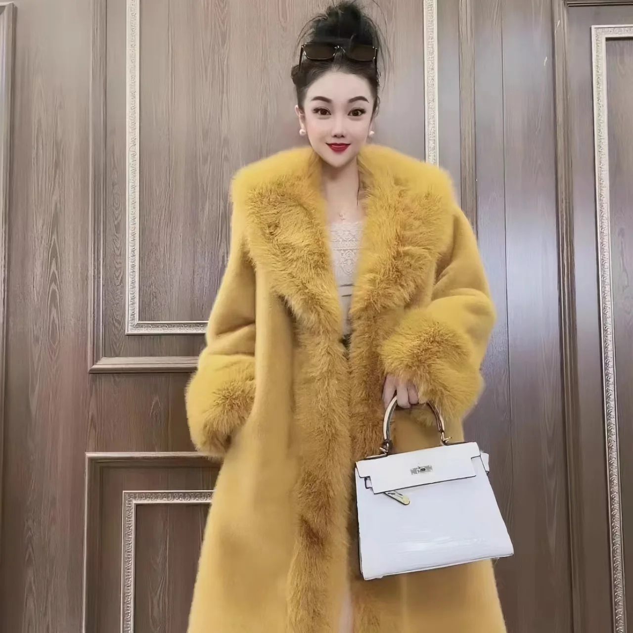 ยาวเสื้อขนสัตว์Fauxสําหรับผู้หญิง,Turn-Down Collar,หลวมThicken Warm Teddy Jacket,คุณภาพสูง,เสื้อผ้าหญิง,ใหม่,ฤดูหนาว