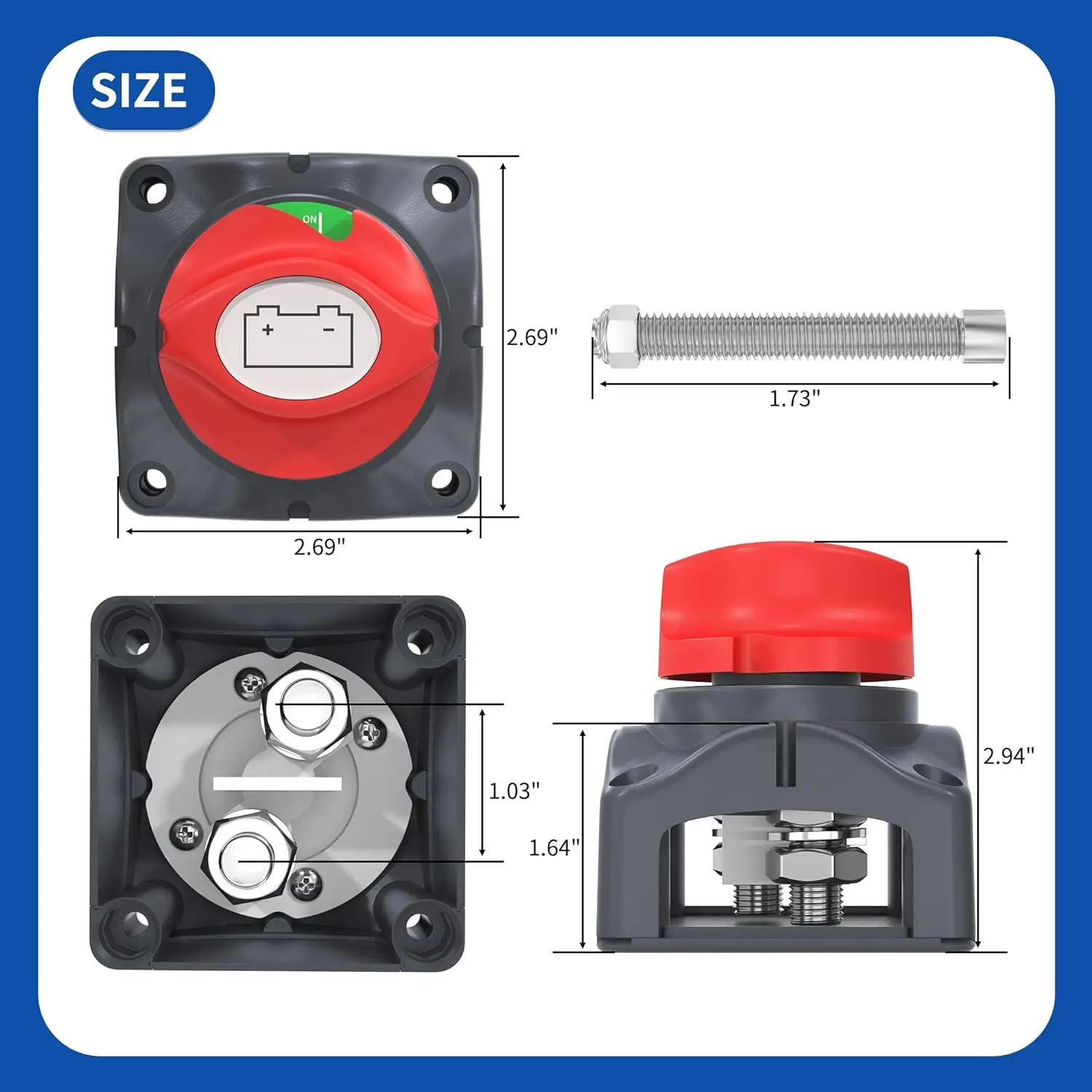 DaierTek interruptor de desconexión de batería 12V 48V RV coche interruptor de batería marina interruptor de corte de batería de cobre para barco ATV UTV vehículos