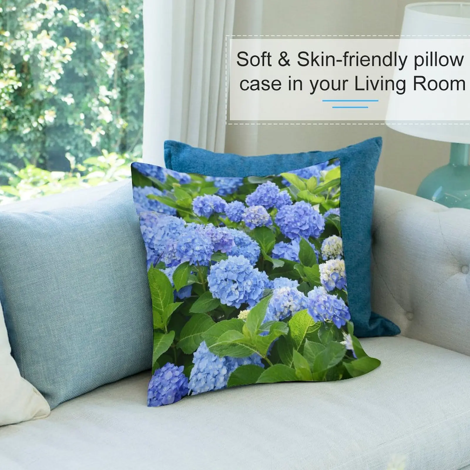 Ungu & Biru Nantucket Hydrangea Mekar Bantal Sofa Bantal Sofa Penutup Bantal