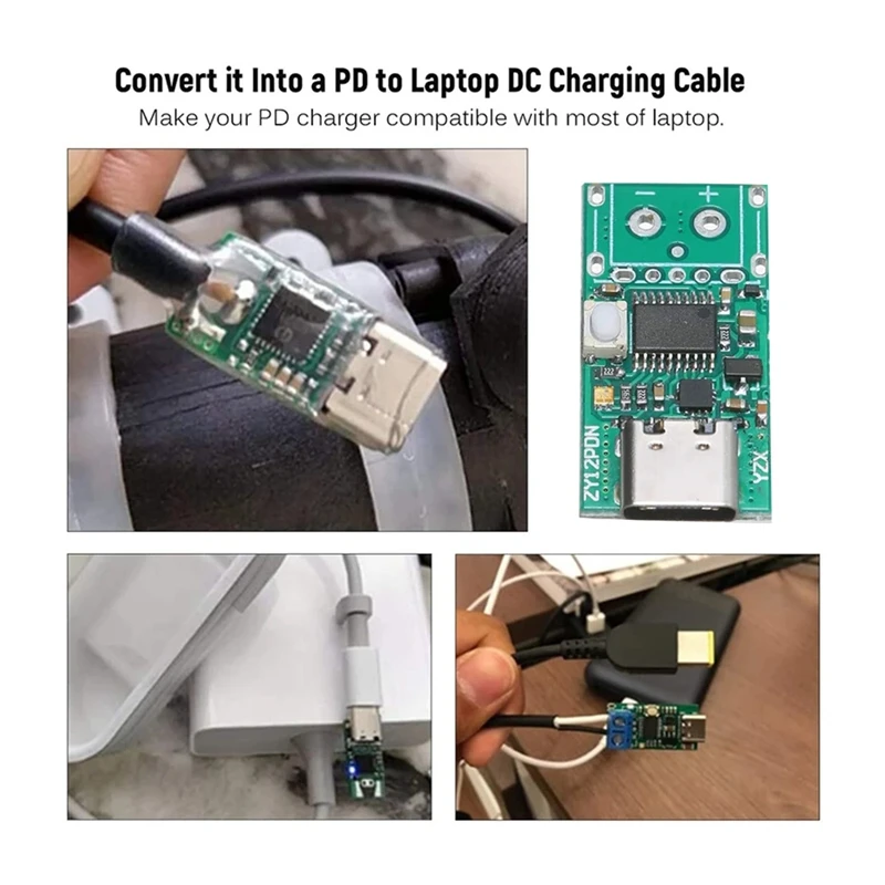 2ชิ้น ZY12PDN USB-C PD2.0/3.0เป็น DC แปลงแหล่งจ่ายไฟโมดูลล่อเครื่องตรวจจับโพลโพลประจุเร็ว