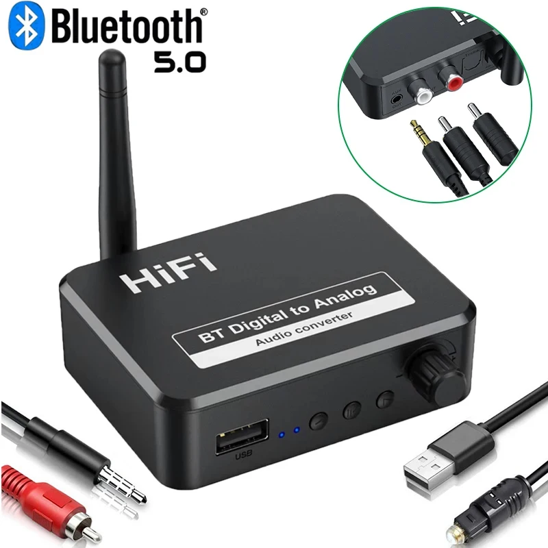 Digital zu Analog Audio DAC Konverter Adapter Digital SPDIF Optical Toslink zu 3,5mm 3,5 AUX Jack RCA L/R Bluetooth 5,0 Empfänger
