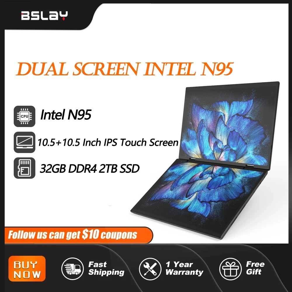 Планшет 10,5 + 10,5 дюймов Intel N95 двойной сенсорный экран 32 Гб ОЗУ 2 ТБ SSD HD камера DDR4 Win 11 360 ° флип HD камера портативный компьютер