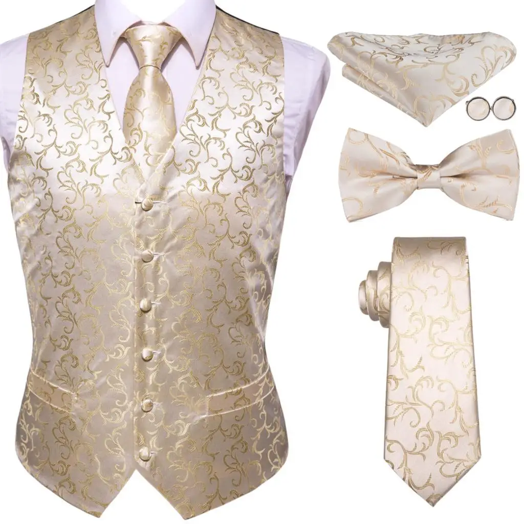Hi-Tie Marke Seide Herren Westen Rot Blau Grün Gold Weste Krawatte Bowtie Einstecktuch Manschettenknöpfe Set Taille Jacke für Männer Hochzeit Büro