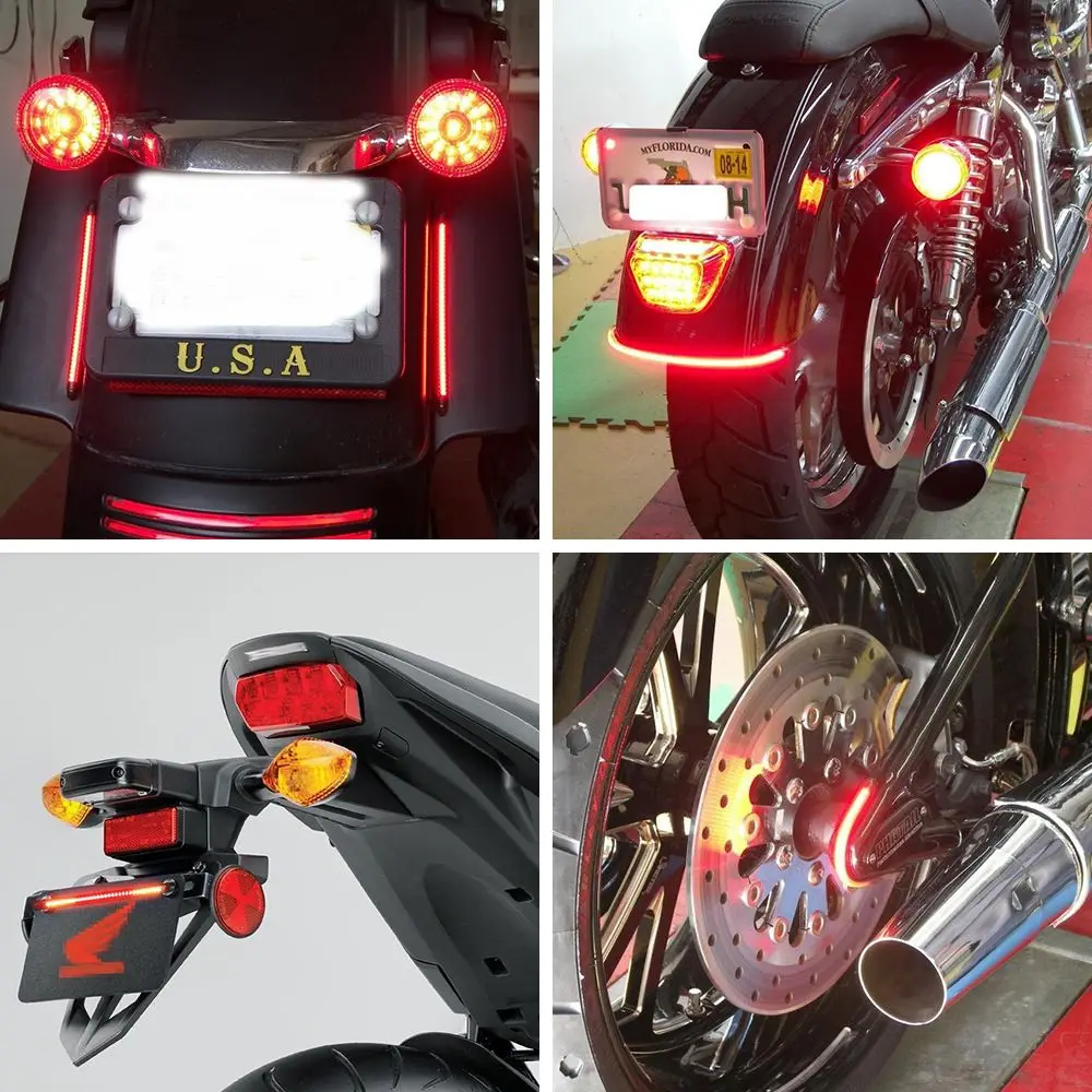 Motorcycle 48 LED Light Bar Flexible Strip Tail Turn Signal Tail Rear Brake Stop Bulb Lamp Brake Light 2835 3014 SMD Dual Color