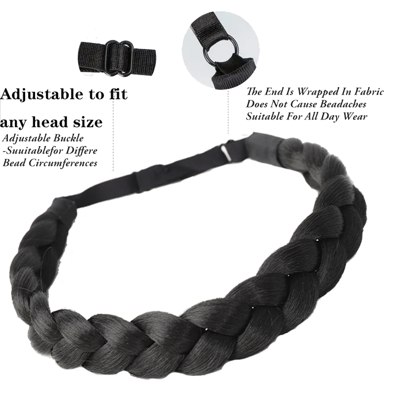 Peruca de fibra sintética ajustável para mulheres, faixa trançada à mão, adequada para uso diário, elegante de usar