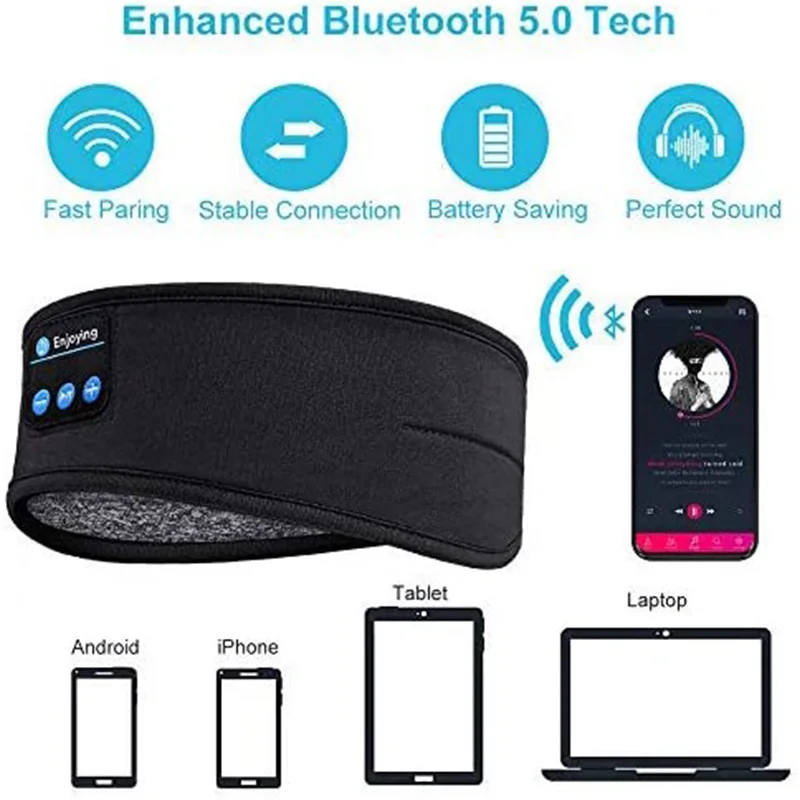 Auriculares inalámbricos Bluetooth originales, diadema deportiva para dormir, auriculares 5,0, máscara para ojos, auriculares inalámbricos Bluetooth