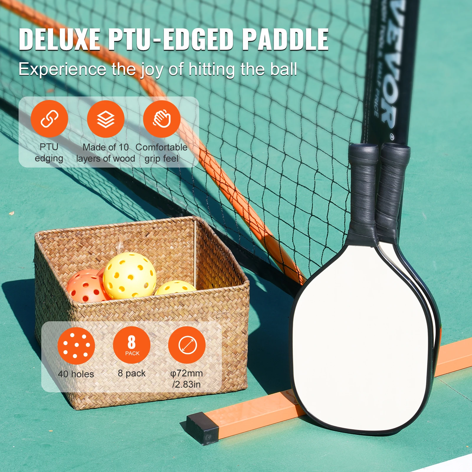 SucceBuy Sistema di rete per pickleball portatile 22FT Rete completa con dimensioni di regolazione ufficiali Reti per palline di sottaceti all'aperto con linea di corte
