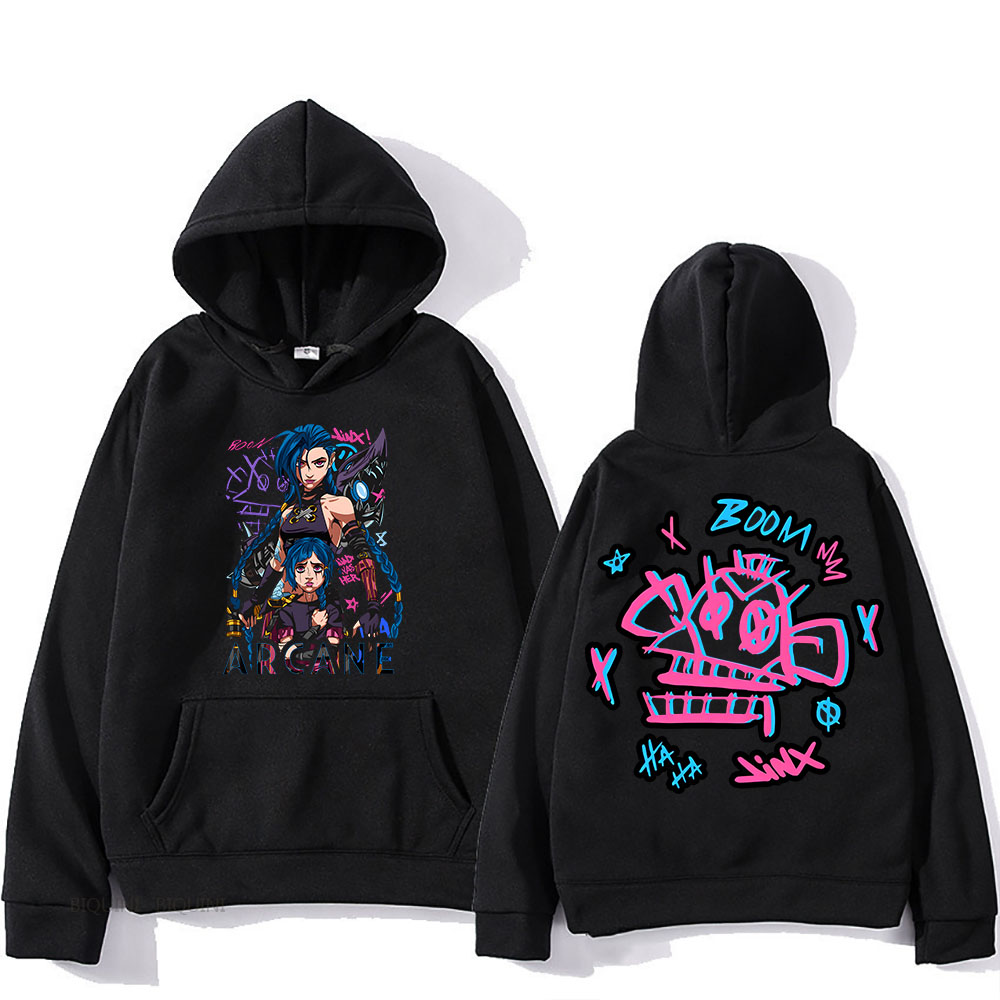 Arcane Jinx con capucha para Otoño/Invierno Harajuku Kawaii sudadera de Anime japonés con ropa de lana con capucha jerseys de cómic Unisex