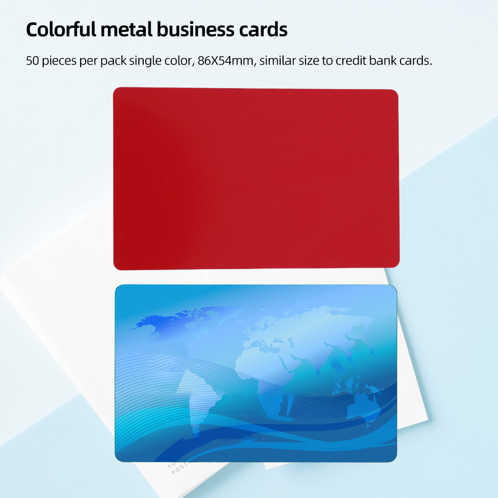 금속 명함 알루미늄 합금 블랭크 카드, 고객 레이저 조각 DIY 비즈니스 선물 카드, 7 가지 색상 옵션, 50-250 개