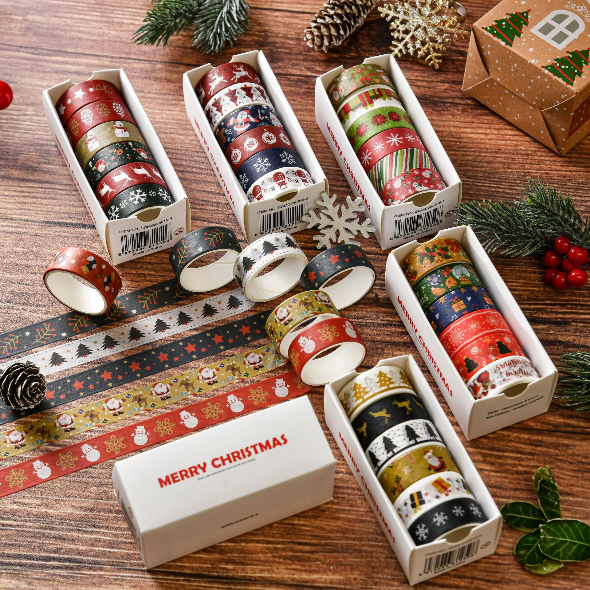 5Style 6Roll/box Creative Christmas washi handbook tape set cartoon DIY lace material decorative handbook stickers tape